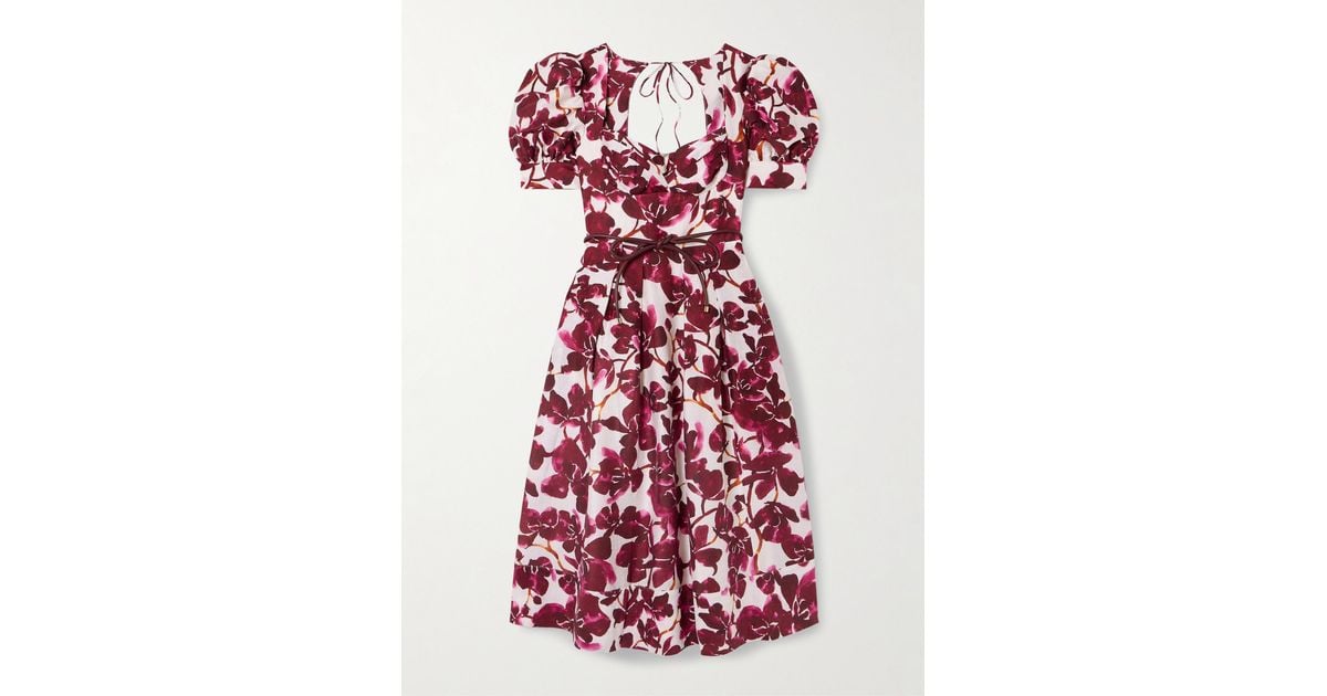Rebecca Vallance Nerissa Belted Leather-Trimmed Floral-Print
