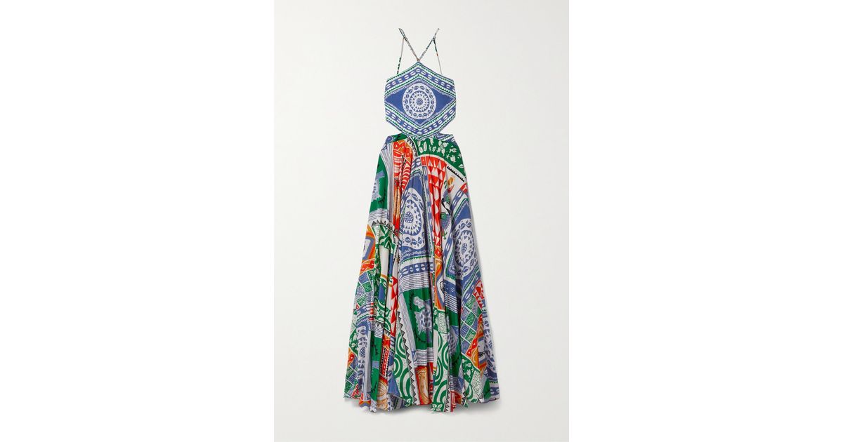 Scarf print jersey & crêpe de top chine maxi dress