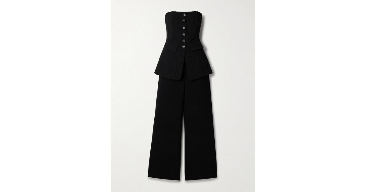 Black Crepe Draped Jumpsuit w/ Crystals