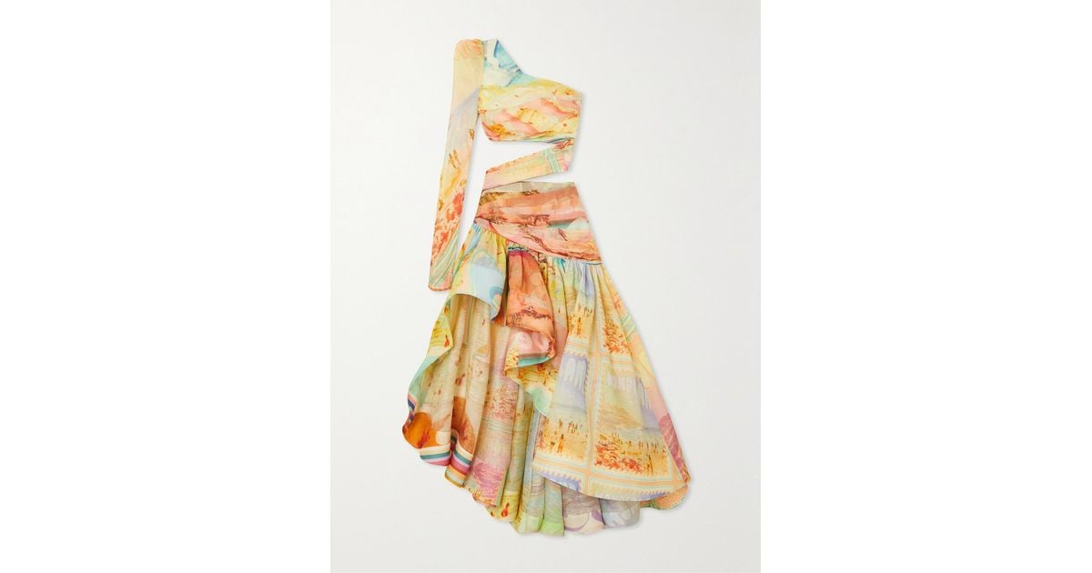 Zimmermann Tama Graphic-print Asymmetric Dress in White