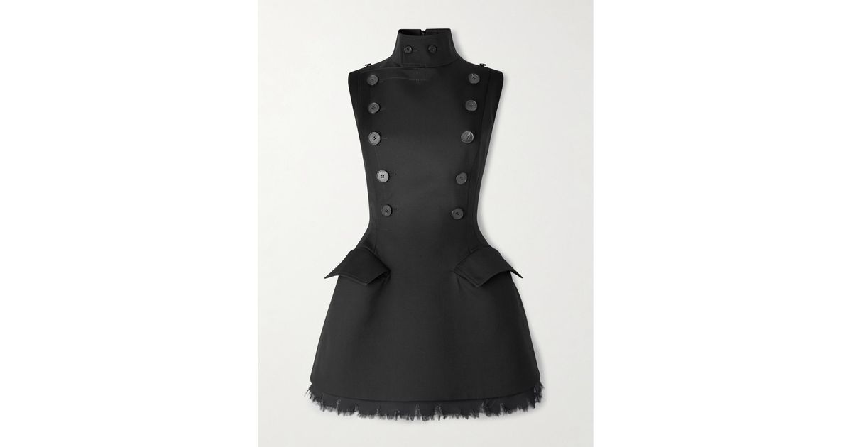 McQueen Frayed Chiffon-Trimmed Wool-Gabardine Mini Dress in Black | Lyst McQueen Frayed Chiffon-Trimmed Wool-Gabardine Mini Dress in Black | Lyst