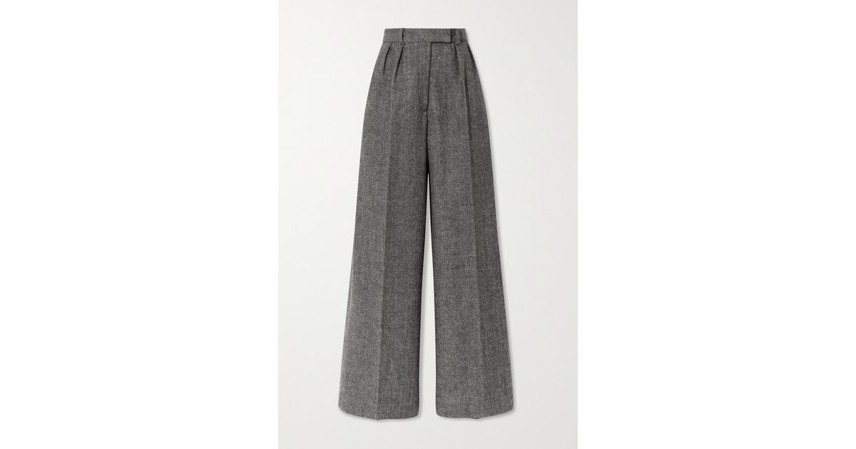 Khaite Teyana Pleated Herringbone Wool-tweed Wide-leg Pants in Grey ...