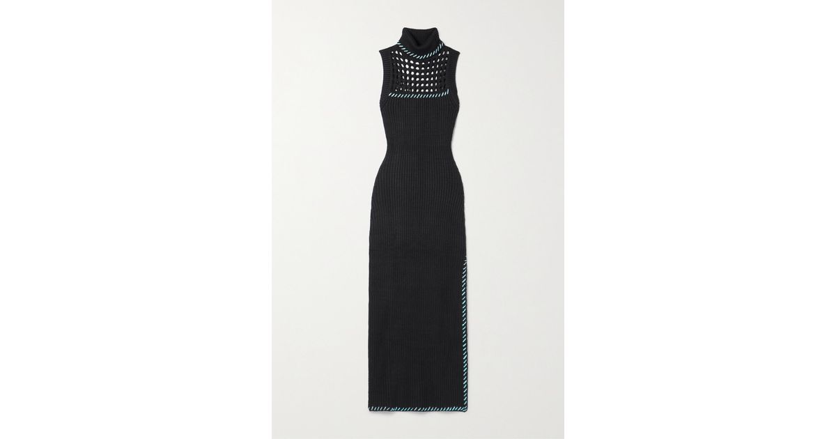 STAUD Zelda Cotton-trimmed Ribbed-knit Turtleneck Maxi Dress in Black | Lyst UK