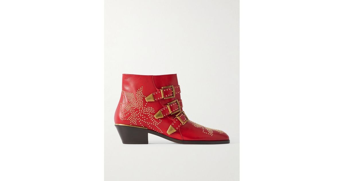 Chloé Susanna Ankle Boots Aus Leder Mit Nieten in Rot Lyst AT
