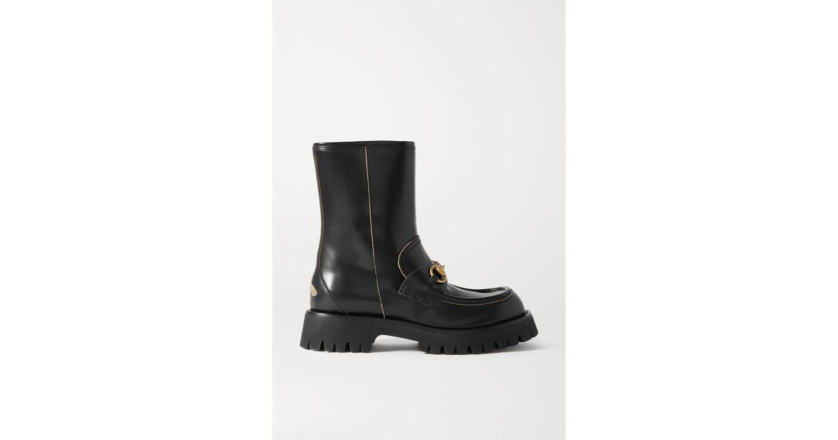 Gucci Harald Horsebit-detailed Embroidered Leather Ankle Boots in Black |  Lyst