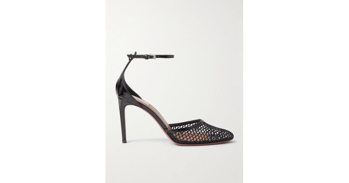 Alaa 90 Fishnet And Patent-Leather Pumps in White | Lyst