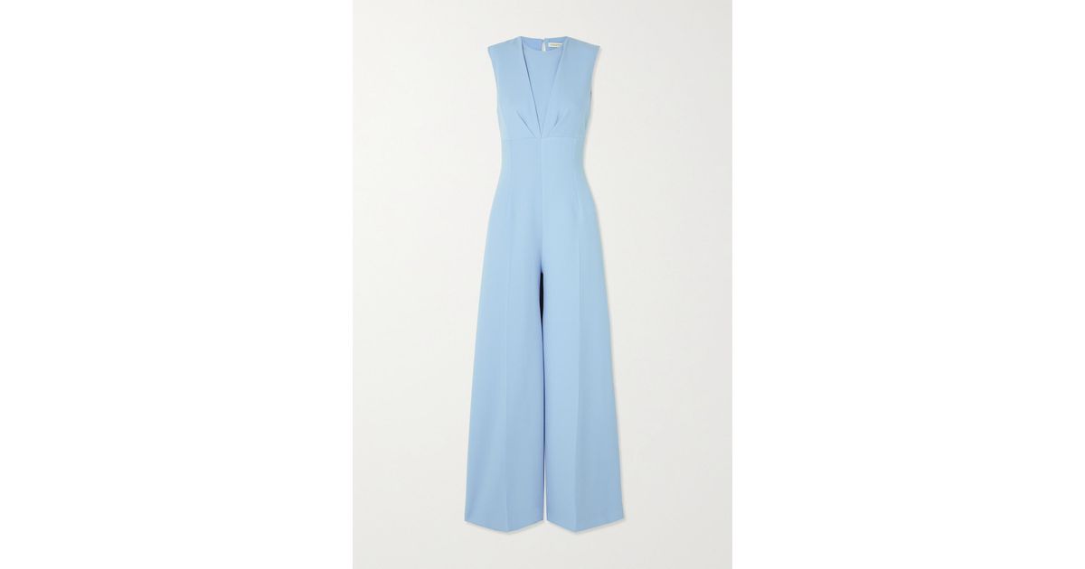 Emilia Wickstead Whitney Gathered Wool-crepe Jumpsuit in Blue | Lyst