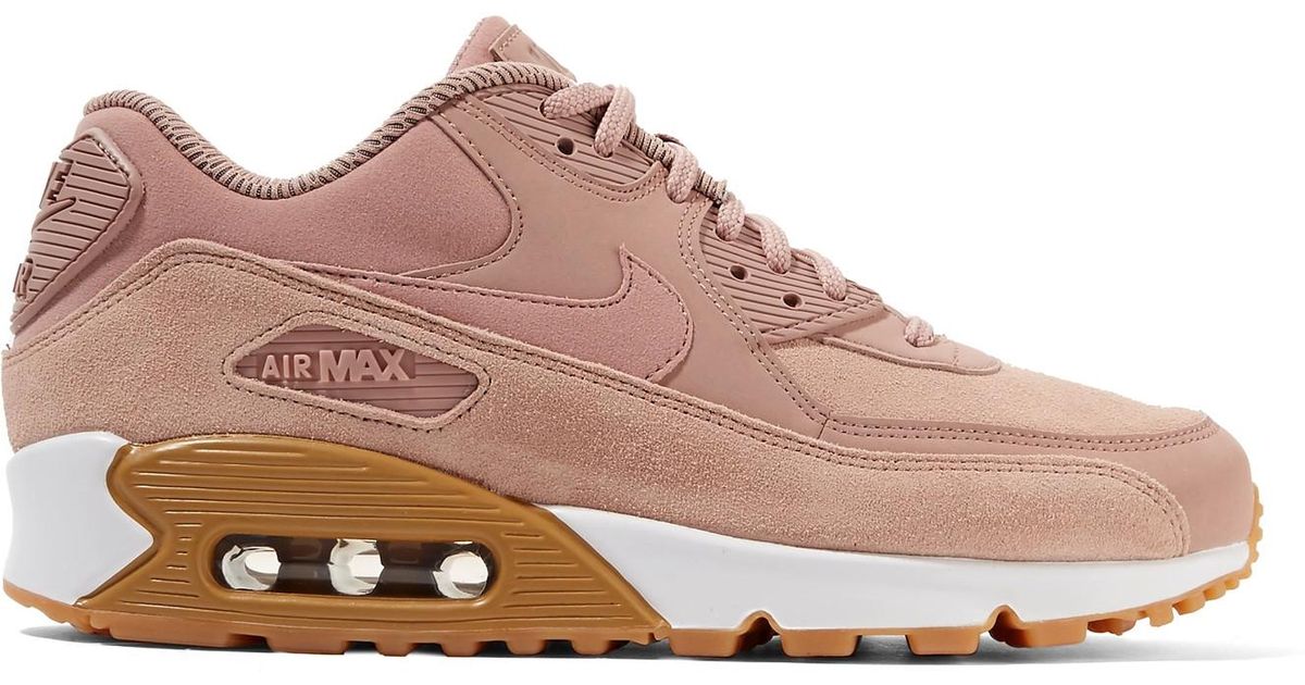 Nike Air Max 90 Suede-trimmed Leather Sneakers in Pink - Lyst