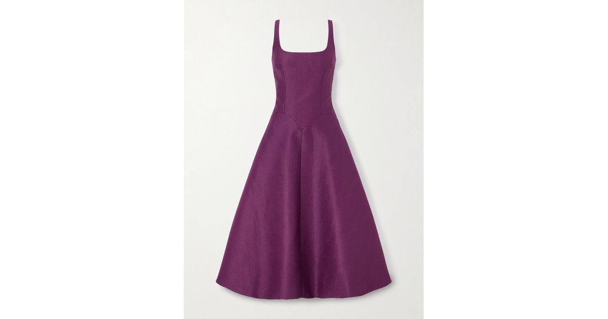Signature Letisha Emilia Wickstead Letisha Textured-Satin Midi Dress in Purple | Lyst UK