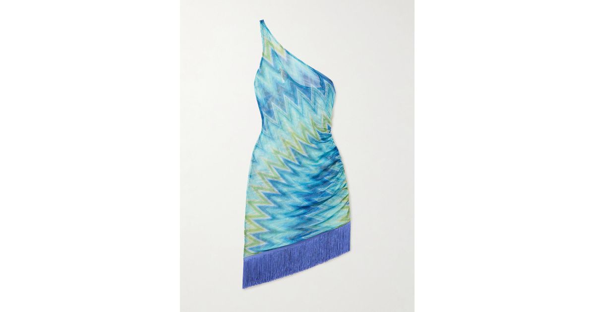 missoni one shoulder fringe dress Missoni One-Shoulder Fringed Mini Dress In Multi - 60% Off