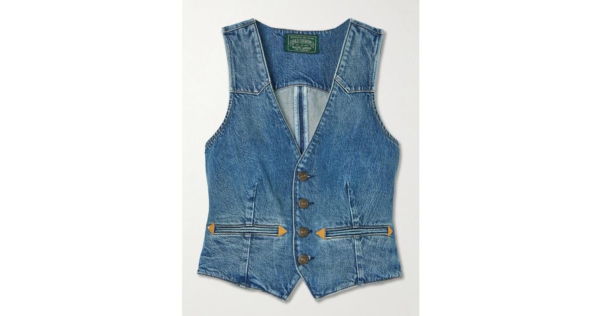 Polo Ralph Lauren Embroidered Denim Vest in Blue Lyst - Main Image
