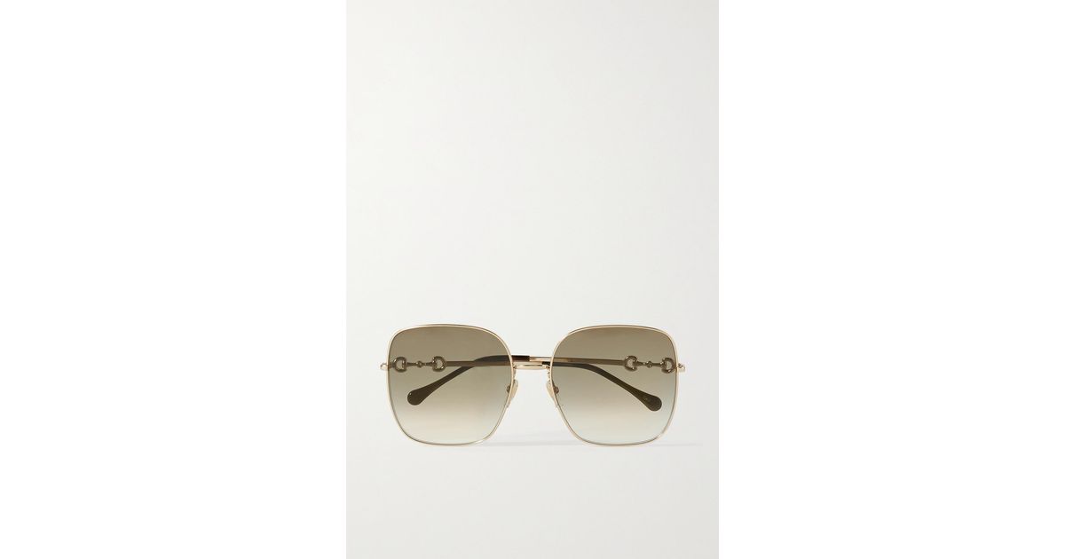 Gucci Horsebit-detailed Square-frame Gold-tone Sunglasses in Metallic | Lyst