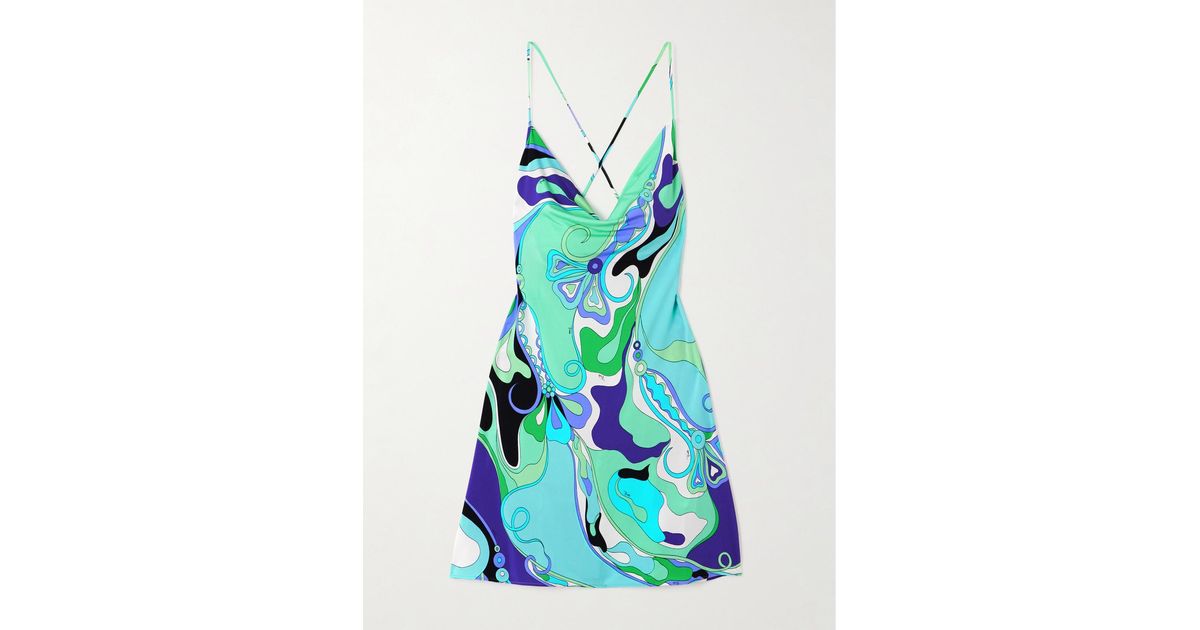 PUCCI Draped Printed Stretch-Jersey Mini Dress in Blue | Lyst