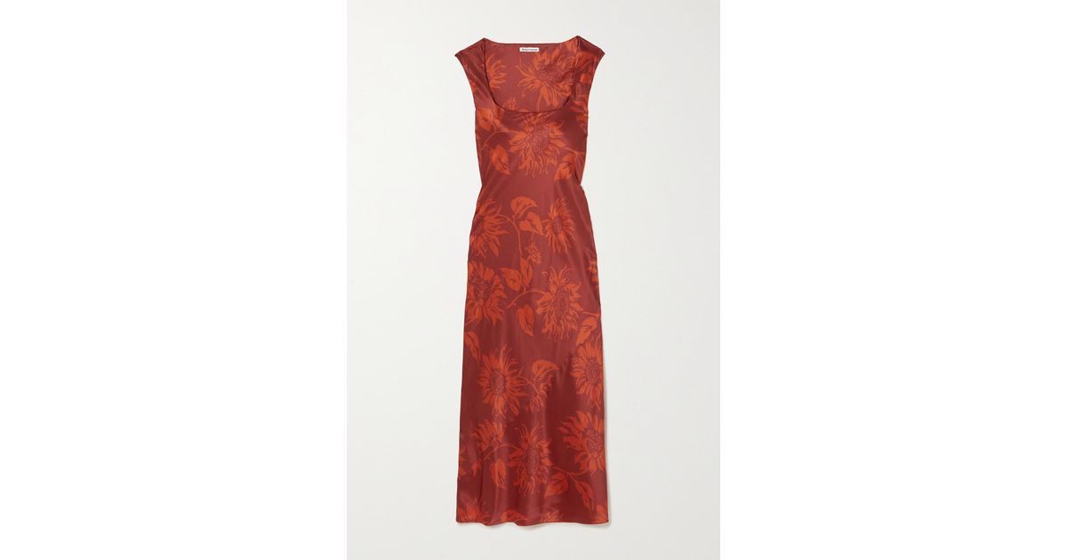 Reformation Hendrix Floral-print Silk-satin Midi Dress in Red | Lyst