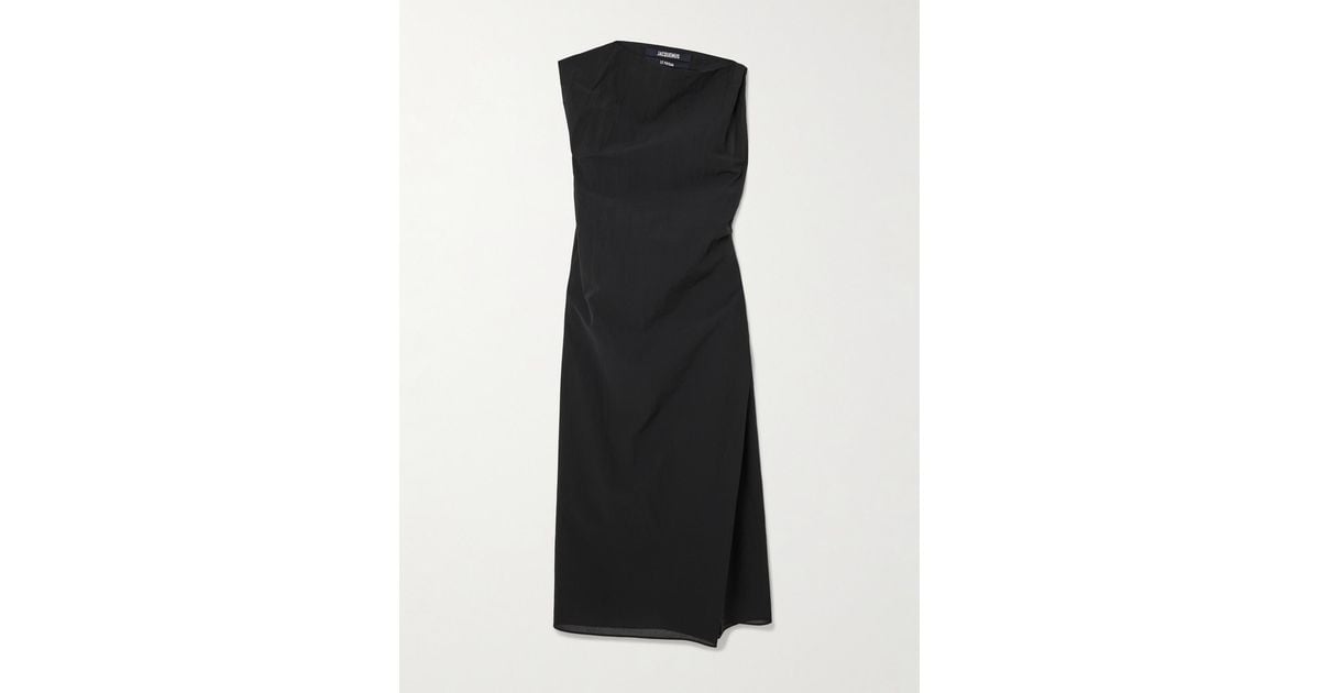 Jacquemus The Drapeado Draped Cotton-Blend Gauze Midi Dress in Black | Lyst