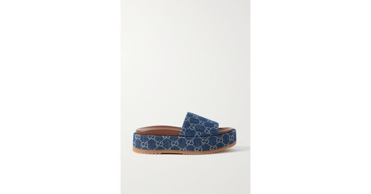 Gucci Angelina Logo-jacquard Organic Denim Platform Sandals in Blue - Lyst