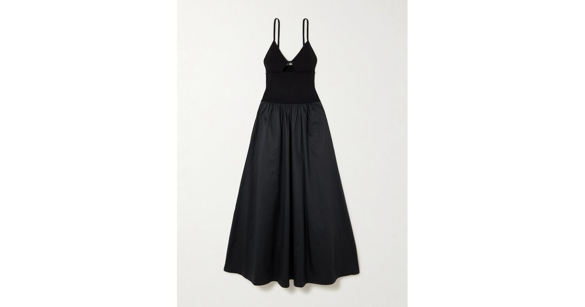 st. agni ribbed-knit and poplin maxi dress St. Agni Cutout Ribbed-Knit And Cotton-Poplin Maxi Dress in Blue