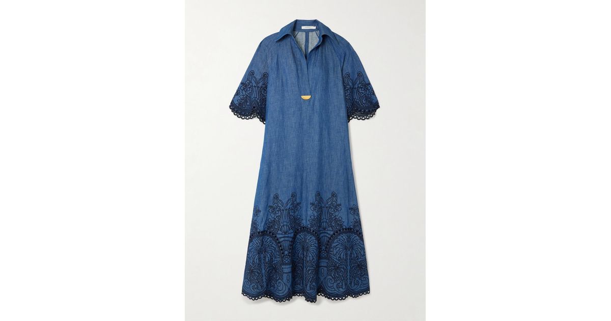 【Zimmermann】COCO EMBROIDERED DENIM DRESS デニム刺繍ミディ Blue Coco embellished embroidered denim midi dress