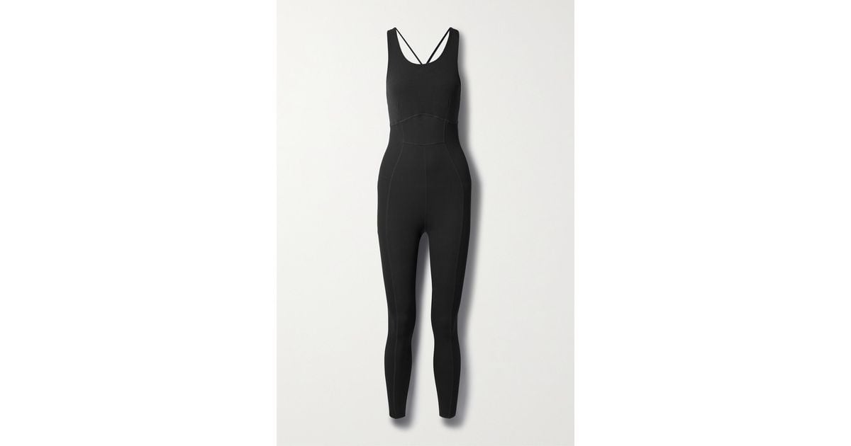 Women's Nike Yoga Luxe Infinalon Jumpsuit L Black Sleeveless Fitted CU5455