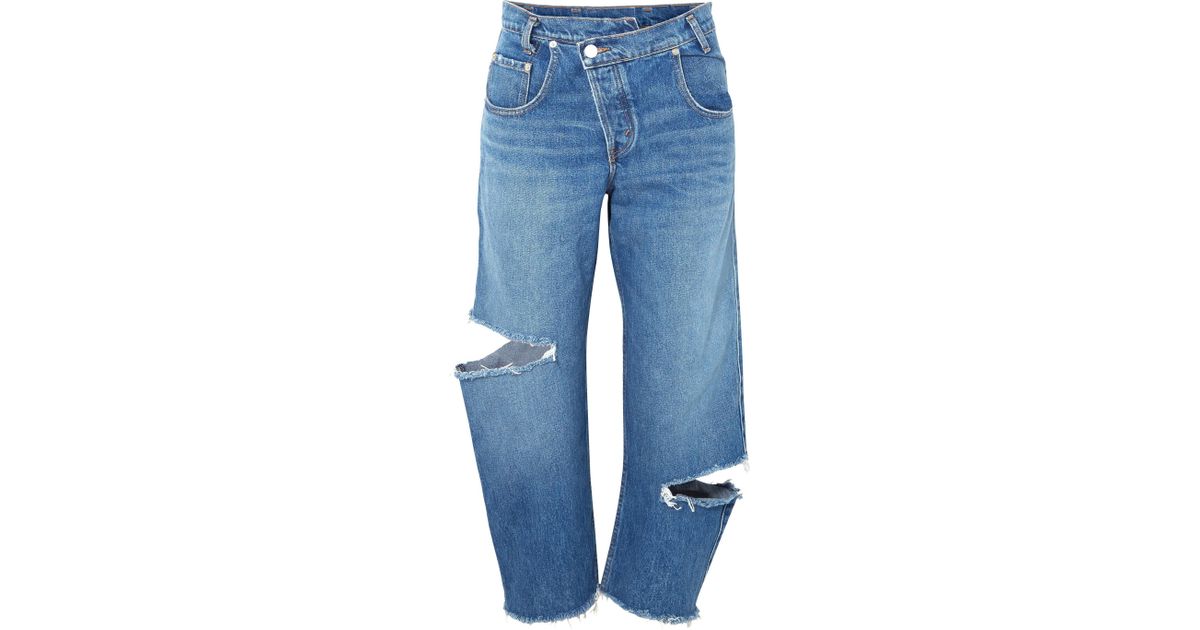 Monse Denim Distressed Boyfriend Jeans in Mid Denim (Blue) - Lyst