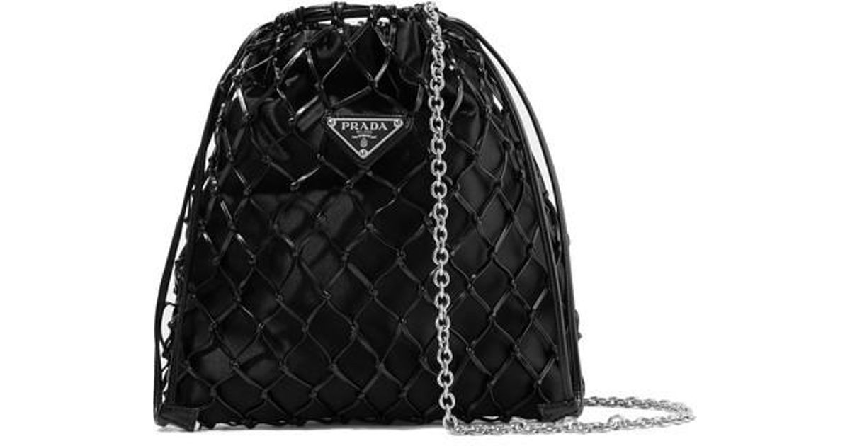 Prada Macramé Leather And Satin Bucket Bag in Black | Lyst Canada