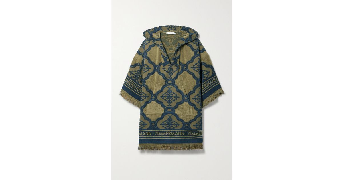 Zimmermann Aliane Hooded Fringed Cottonterry Jacquard Mini Dress in