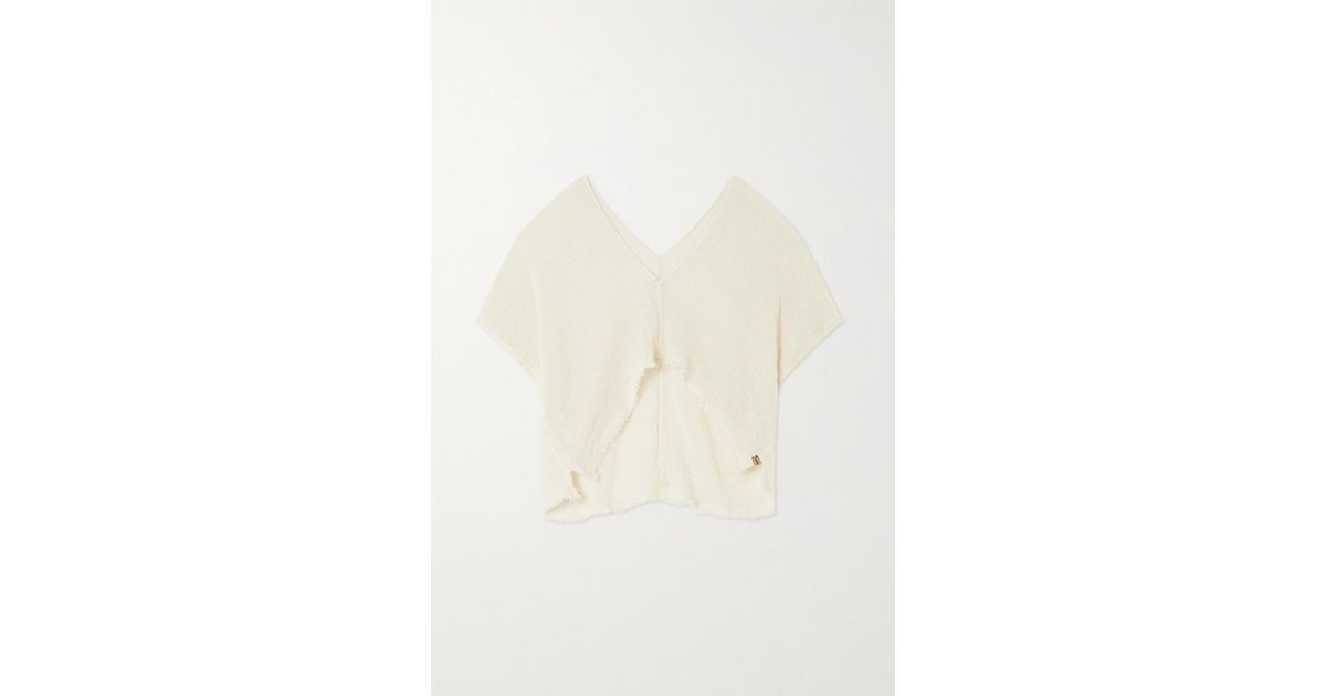 Caravana Net Sustain Boxkay Cropped Frayed Cotton Top in Natural