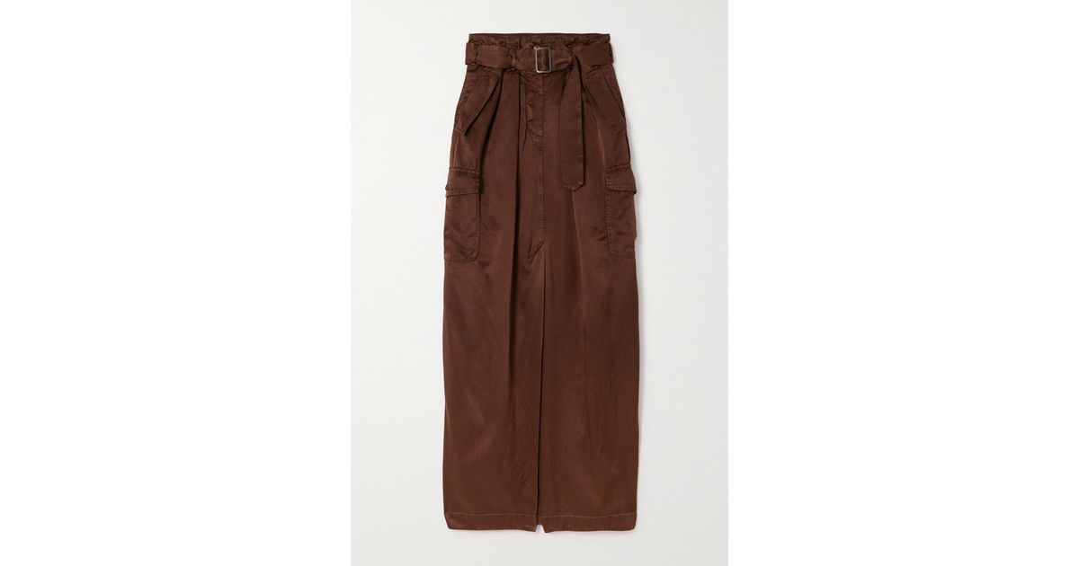 Dries Van Noten Belted Satin-twill Maxi Skirt in Brown | Lyst