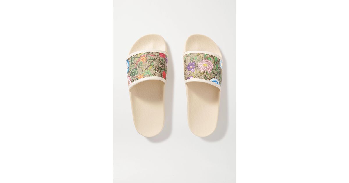 Gucci Pursuit GG Floral Slides in White | Lyst