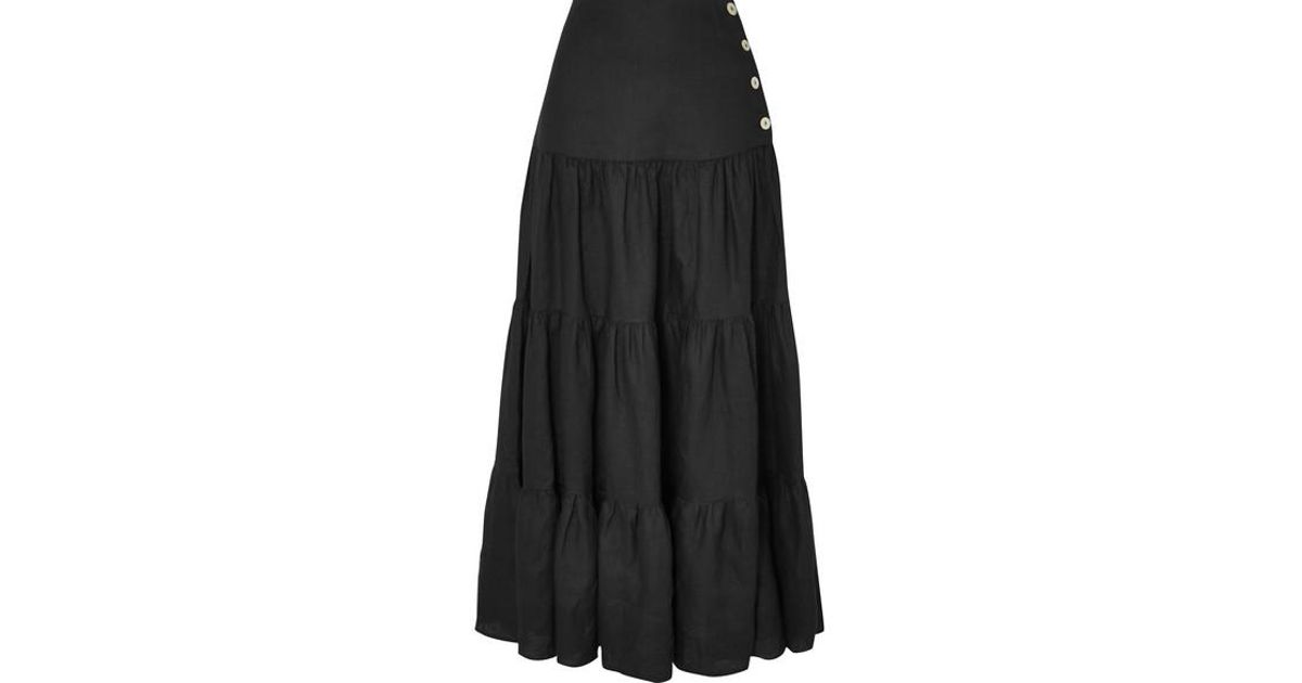 Matin Silk Tiered Linen Maxi Skirt in Black | Lyst