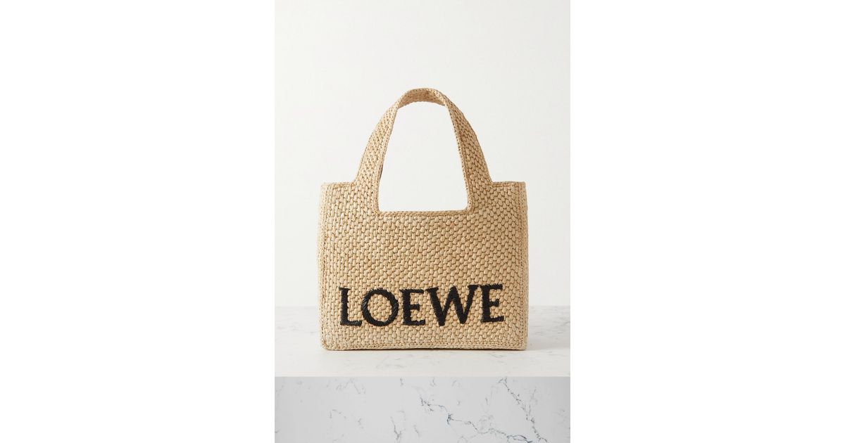 Loewe Logo-embroidered Raffia Tote Bag in Natural