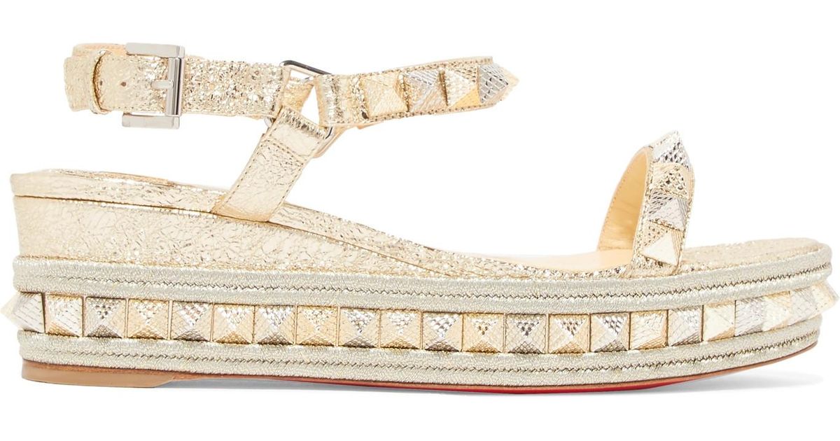 christian louboutin pyraclou iridescent spike wedge espadrille sandals