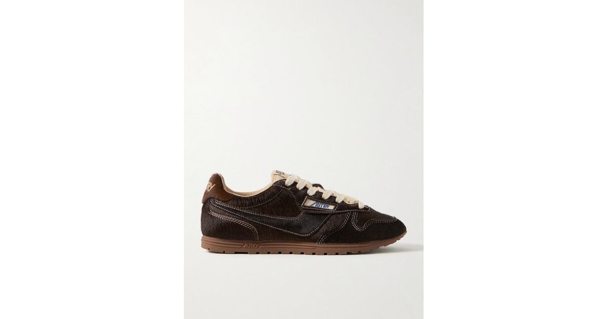 【関税&送料込】Autry Dark Brown Calf Hair Medalist Sneakers AUTRY Medalist Low-Top Calf Hair Sneakers | Neiman Marcus