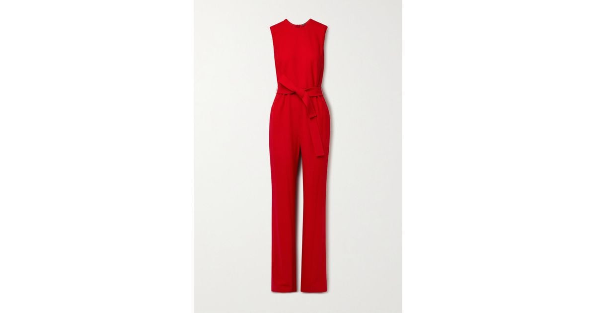 Adam Lippes Belted Wool-crepe Jumpsuit in Red | Lyst