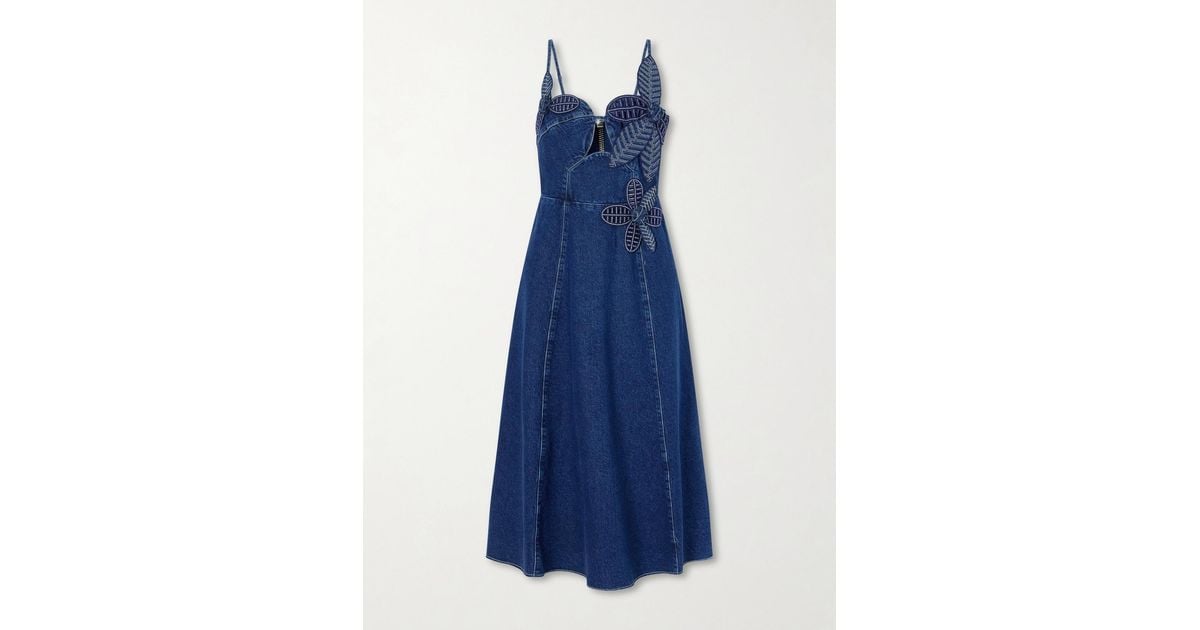 rio denim dress FARM Floral-Appliquéd Midi in Blue Simoneirani Six Chic Colours That all pattern out details create a Size:15 3/4