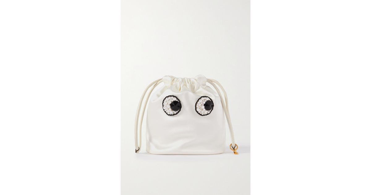 Anya Hindmarch Faux Pearlembellished Satin Pouch in Natural Lyst