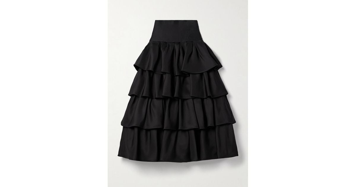 Carolina Herrera Tiered Ruffled Silk-Gazar Midi Skirt in Black | Lyst Carolina Herrera Tiered Ruffled Silk-Gazar Midi Skirt in Black | Lyst