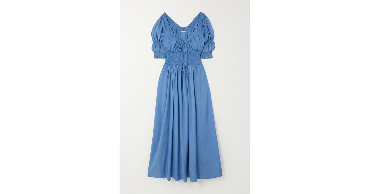 Doen Ischia Smocked Cotton-blend Maxi Dress in Blue | Lyst