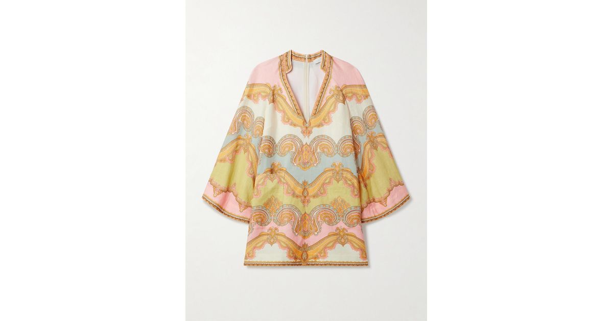 ワンピース ZIMMERMANN MAXINE PRINTED LINEN MINI DRESS Zimmermann Maxine Printed Linen Mini Dress in Blue | Lyst