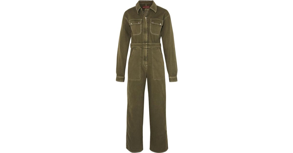 ALEXACHUNG Denim Jumpsuit Army Green Lyst