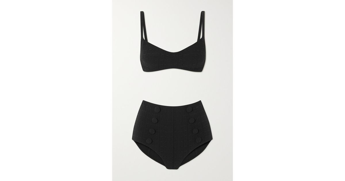 Lisa Marie Fernandez + Net Sustain Button-embellished Seersucker Bikini ...