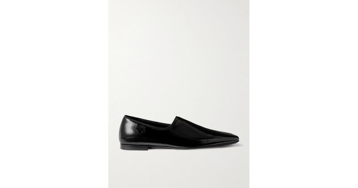 TOTEME The Piped Patent-Leather Loafers in Black | Lyst