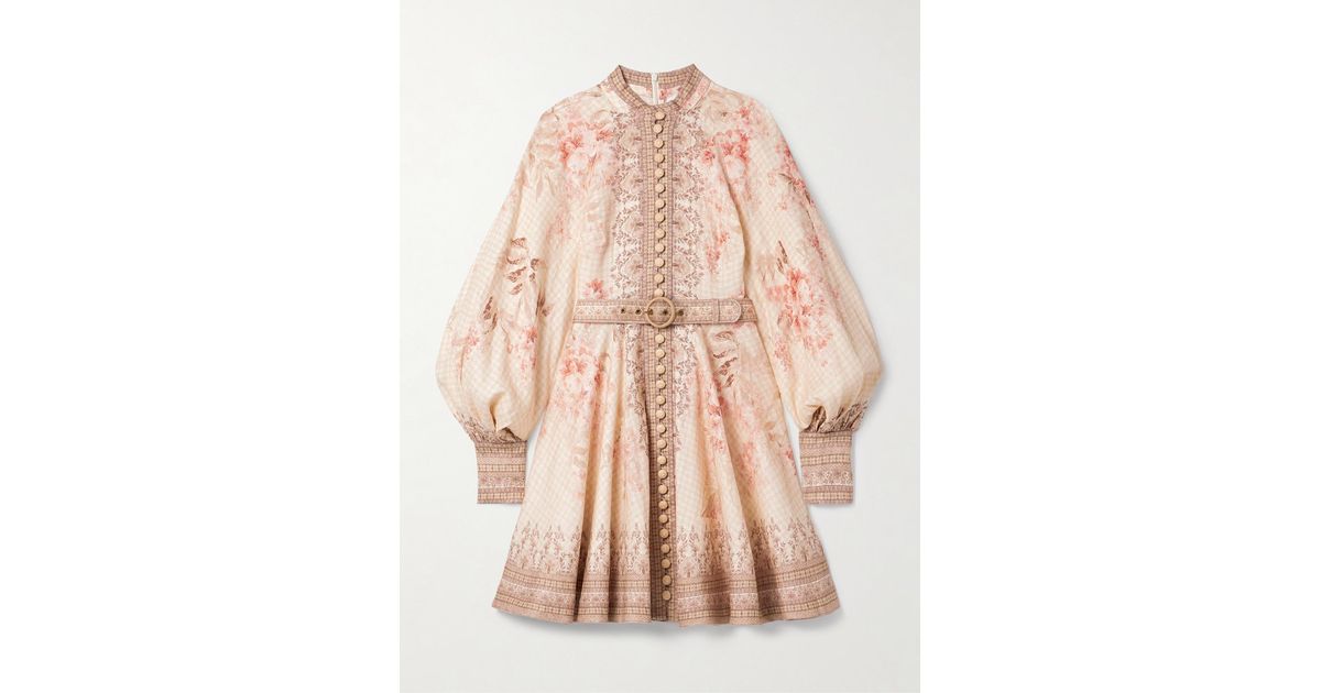 zimmermann belted floral-print linen mini shirt dress Indra belted floral-print linen mini dress - multi