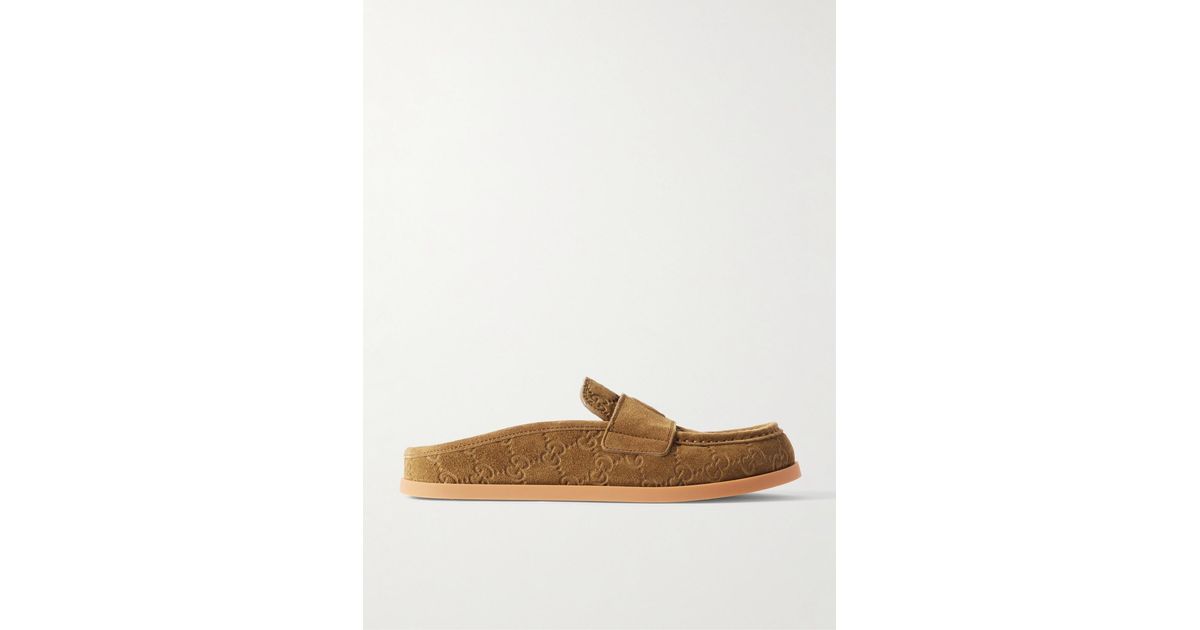 Gucci Celia Debossed Suede Mules in White | Lyst