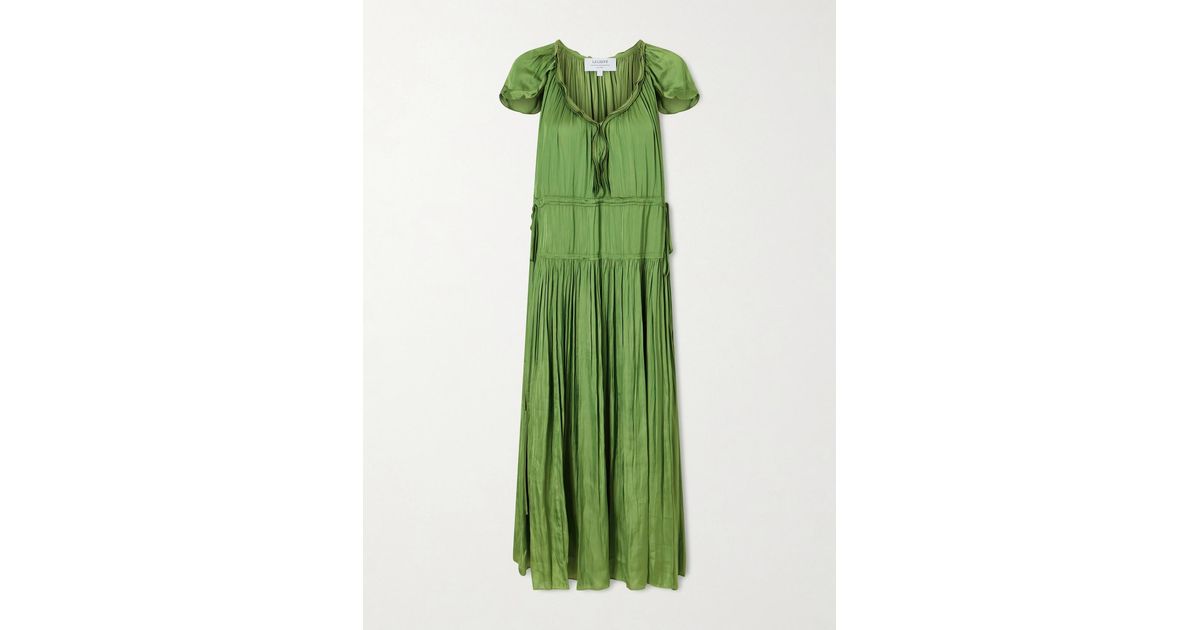 la ligne green dress Sienna Pintucked Ruffled Satin Midi in Style:64793D12
