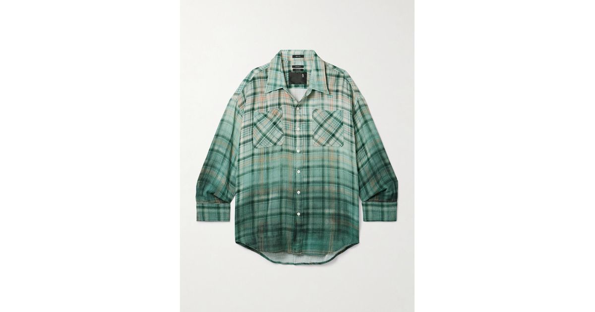 R13 Drop Neck Checked Slub Cotton Shirt in Green | Lyst