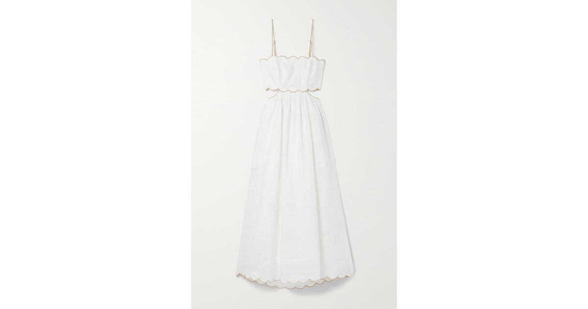 Zimmermann Devi Shellembellished Cutout Scalloped Linen Midi Dress in