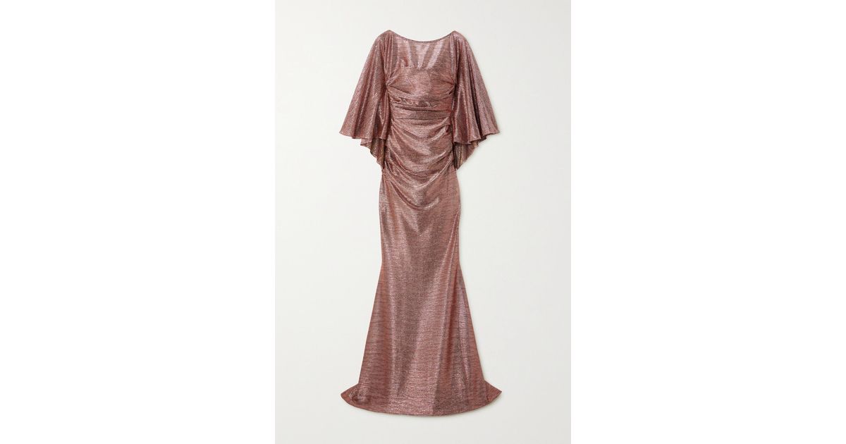 Talbot Runhof Cape-effect Ruched Glittered Voile Gown in Pink | Lyst