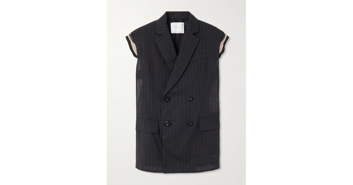 ジャケット SACAI DOUBLE BREASTED TAILORED VEST Sacai Double-Breasted Canvas-Trimmed Pinstriped Cotton-Voile