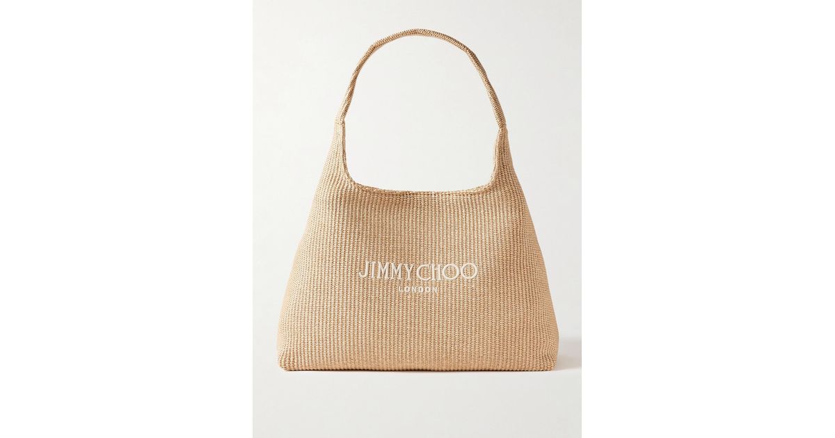 Jimmy Choo Embroidered Raffia Tote in Natural | Lyst